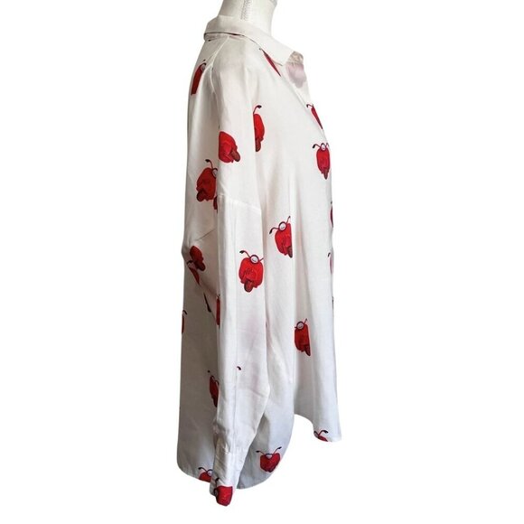 VILA GALLO IVORY WHITE RED NOVELTY PRINT BUTTON DOWN SHIRT -  L - Picture 2 of 11